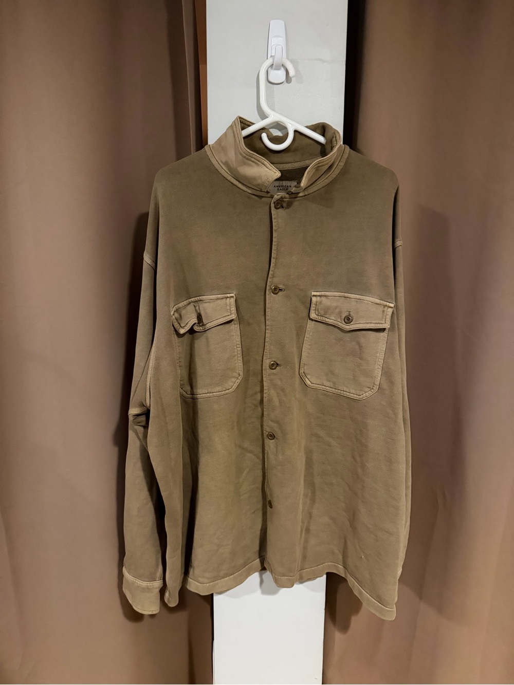 100% cotton mens button up jacket brown